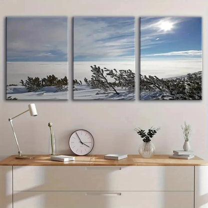 3pcs Winter Snowy Mountain Landscape Wall Art Set Canvas Framed 40x60cm - High Quality Print 100% Australian Made Wall Canvas Ready to Hang - Bella Home Decor