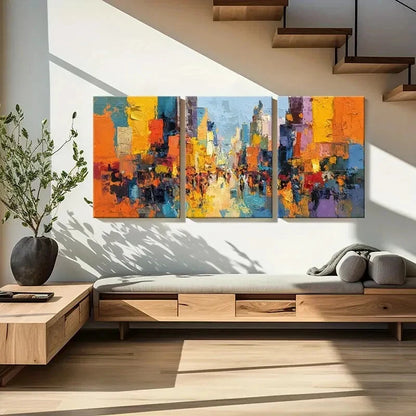 3pcs Abstract Cityscape Art Vibrant Colors Metal Print Ready to Hang Art - Bella Home Decor