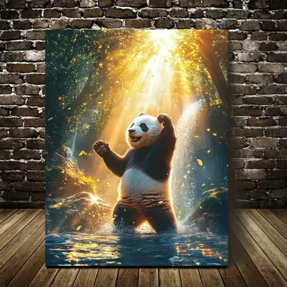 Vibrant Colors Scene of Panda Dancing Painting 40x60cm Metal Print Ready to Hang - Bella Home Decor