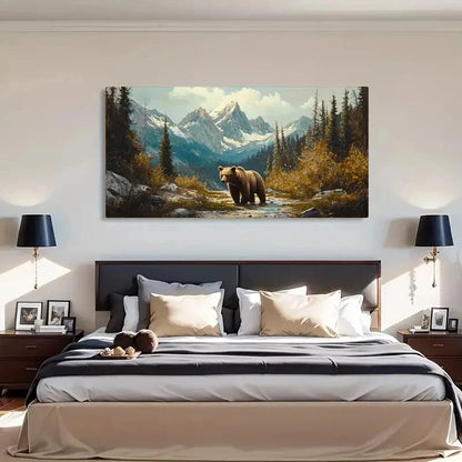 Bear In Forest Modern Deco Wall Art Canvas Office Home Room Framed 120x60cm - Bella Home Decor