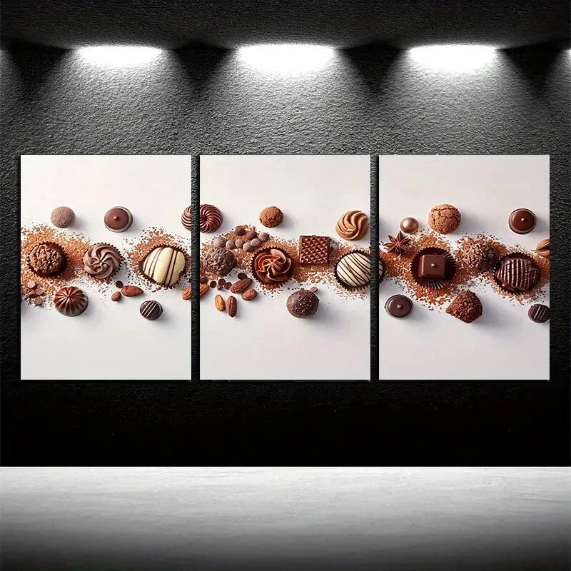 3pcs Chocolate Themed in Soft Background Metal Print Ready to Hang Art - Bella Home Decor
