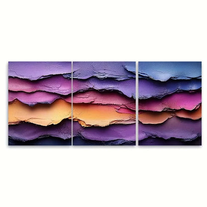 3pcs Purple Dried Paint Abstract Rainbow Edge Metal Print Ready to Hang Art