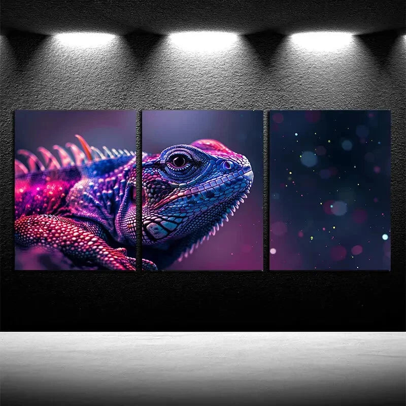 3pcs Chameleon Closeup View Illustration Metal Print Ready to Hang Art - Bella Home Decor
