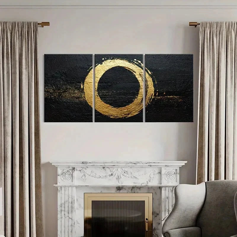 3pcs Abstract Minimalist Golden Circle Art Metal Print Ready to Hang Art - Bella Home Decor