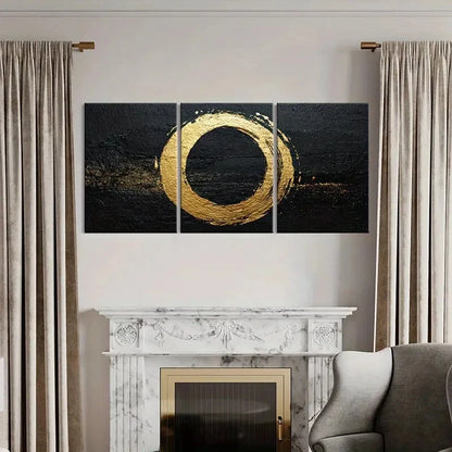 3pcs Abstract Minimalist Golden Circle Art Metal Print Ready to Hang Art - Bella Home Decor