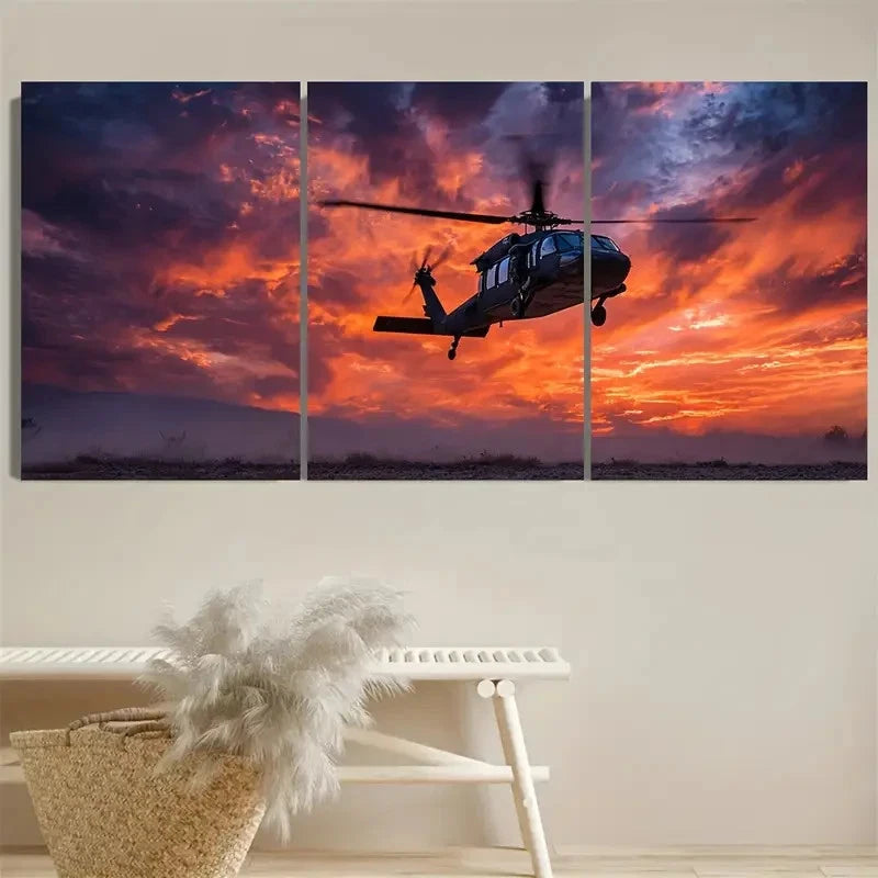 3pcs Blackhawk Helicopter Insertion Wall Art Metal Print Ready to Hang Art - Bella Home Decor