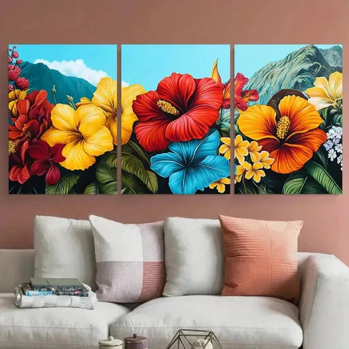 3pcs Santiago Travel Floral Illustration Wall Art Set Canvas Unframed - High Quality Print 100% Australian Made Wall Canvas