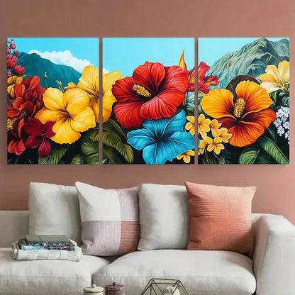 3pcs Santiago Travel Floral Illustration Wall Art Set Canvas Unframed - High Quality Print 100% Australian Made Wall Canvas