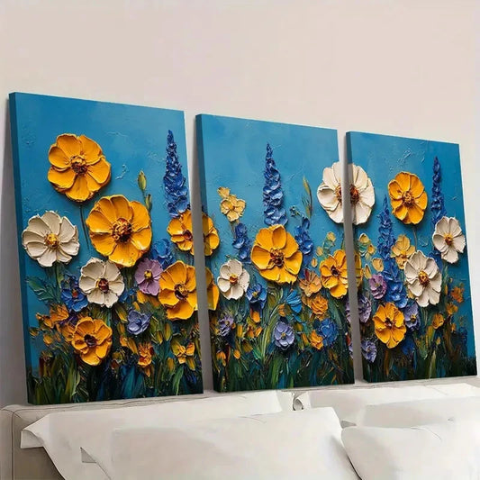 3pcs Original Art Yellow Meadow FO Wall Art Set Canvas Framed 40x60cm - High Quality Print 100% Australian Made Wall Canvas Ready to Hang