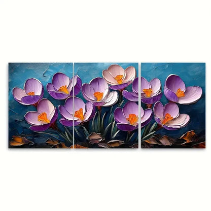 3pcs Crocus Blooms Painting Spring Flowers EI Wall Art Set Canvas Framed 40x60cm - High Quality Print 100% Australian Made Wall Canvas Ready to Hang - Bella Home Decor