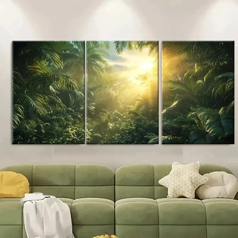 3pcs Tropical Jungle Sunrise bh   Wall Art Set Canvas Framed 40x60cm - High Quality Print 100% Australian Made Wall Canvas Ready to Hang