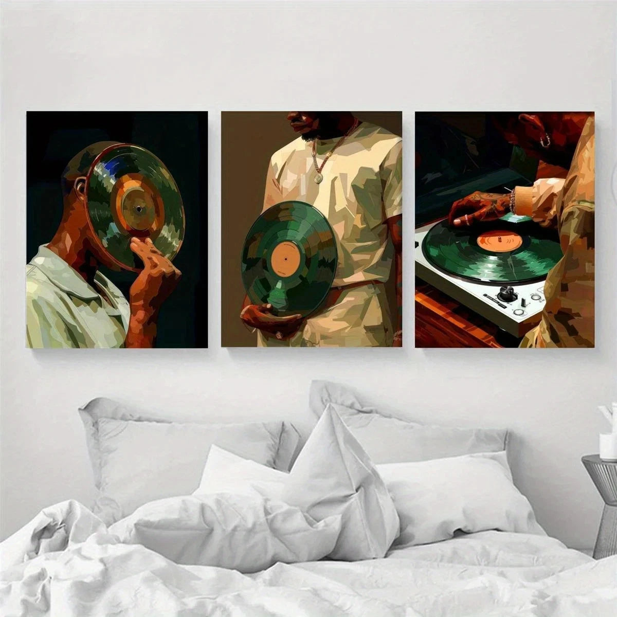 3pcs Black Man DJ Vinyl Record Metal Print Ready to Hang Art - Bella Home Decor