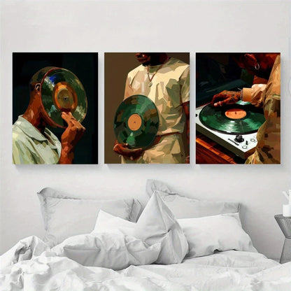 3pcs Black Man DJ Vinyl Record Metal Print Ready to Hang Art - Bella Home Decor