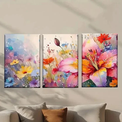 3pcs Abstract Colorful Flowers Painting Wall Art Canvas Unframed - High Quality Print 100% Australian Made Wall Canvas - Bella Home Decor