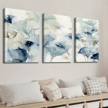 3pcs Modern Indigo Blue & White Botanical Wall Art Set Canvas Unframed - High Quality Print 100% Australian Made Wall Canvas