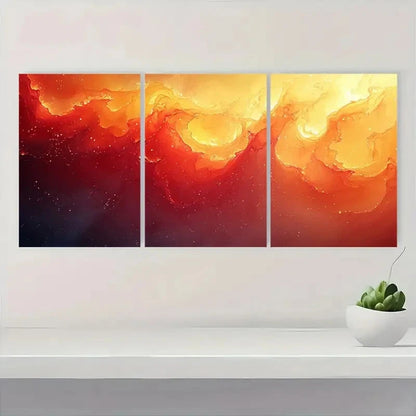 3pcs Red Orange Yellow, Geometric  A Wall Art Set Canvas Framed 40x60cm - High Quality Print 100% Australian Made Wall Canvas Ready to Hang