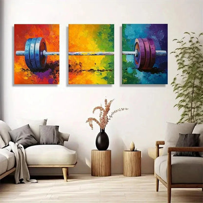 3pcs Vibrant Barbell Colorful Weights Metal Print Ready to Hang Art - Bella Home Decor