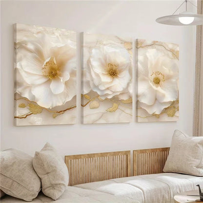 3pcs Luxury Abstract Golden Flower Wall Art Set Canvas Framed 50x70cm – High Quality Print 100% Australian Made Wall Canvas Ready to Hang