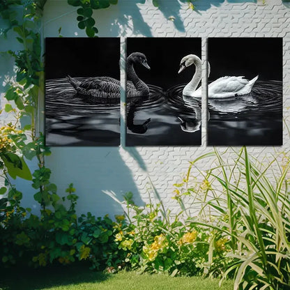 3pcs Black and White Swan Dark Theme Design Metal Print Ready to Hang Art - Bella Home Decor