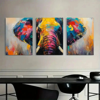 3pcs Colorful Elephant Oil Painting Posters Metal Print Ready to Hang Art - Bella Home Decor