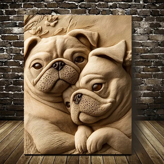 Pug Friends by Pippa'S Heart Blossoms Painting 40x60cm Metal Print Ready to Hang - Bella Home Decor