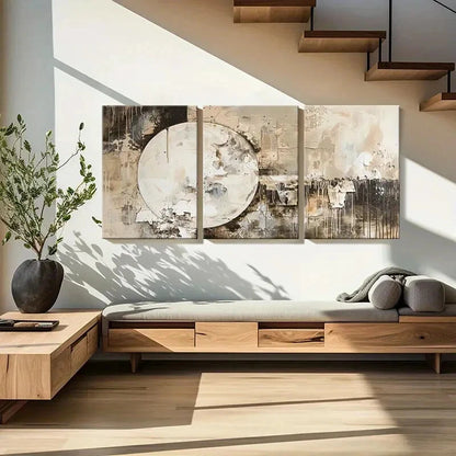 3pcs Abstract Art Modern Design Neutral Colors Metal Print Ready to Hang Art - Bella Home Decor