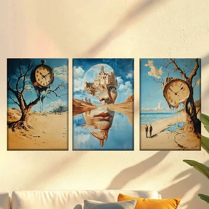 3pcs Surreal style, with melted clocks & Women Wall Art Set Canvas Unframed - High Quality Print 100% Australian Made Wall Canvas