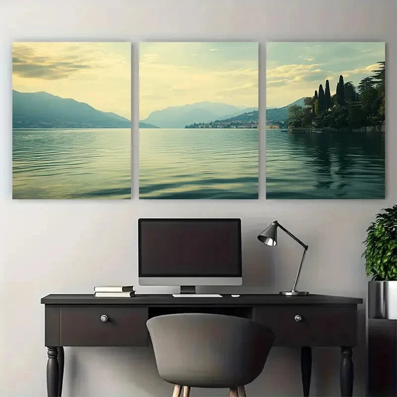 3pcs Mountains and Lake Vibrant Italian Metal Print Ready to Hang Art - Bella Home Decor