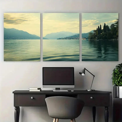 3pcs Mountains and Lake Vibrant Italian Metal Print Ready to Hang Art - Bella Home Decor