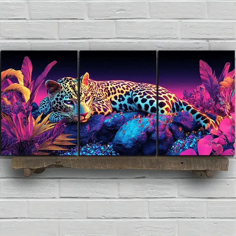 3pcs The Leopard Pink Themed Jungle Metal Print Ready to Hang Art - Bella Home Decor