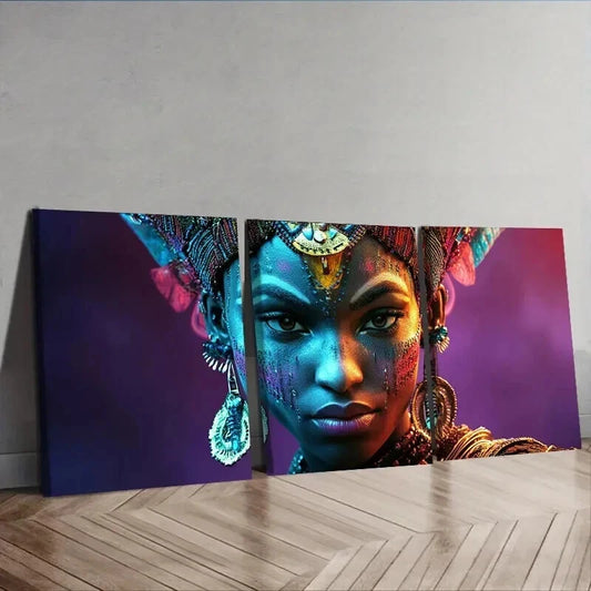 3pcs Colorful African female warriors Wall Art Set Canvas Framed 50x70cm - High Quality Print 100% Australian Made Wall Canvas Ready to Hang