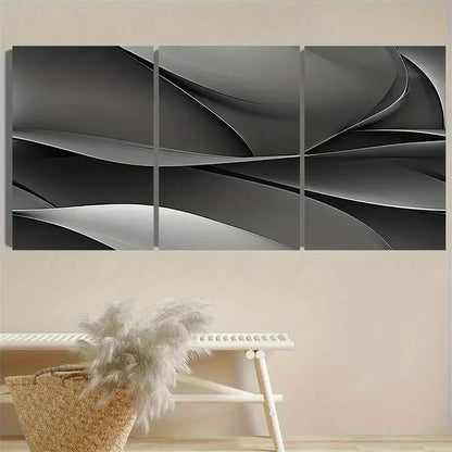 3pcs Black and Silvery Waves Wall Art Set Canvas Framed 50x70cm - High Quality Print 100% Australian Made Wall Canvas Ready to Hang - Bella Home Decor