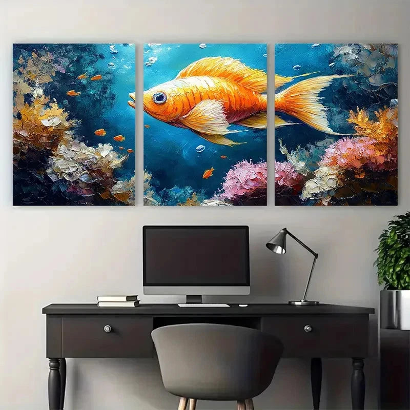 3pcs Seashell Underwater Marine Illustration Wall Art Set Canvas Framed 40x60cm - High Quality Print 100% Australian Made Wall Canvas Ready to Hang