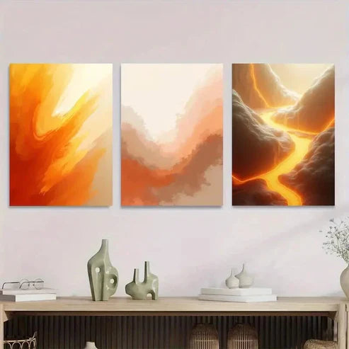 3pcs Modern Abstract Vibrant Orange Triptych Wall Art Set Wall Art Canvas Unframed – High Quality Print 100% Australian Made Wall Canvas