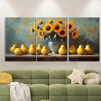 3pcs Still Life of Sunflowers in a Vase Metal Print Ready to Hang Art