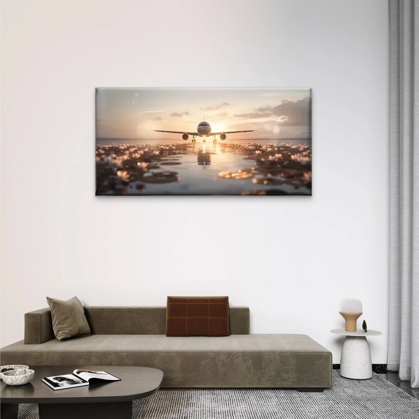 Plane Flew Water Pathway Wall Art Canvas Office Home Room Framed 120x60cm