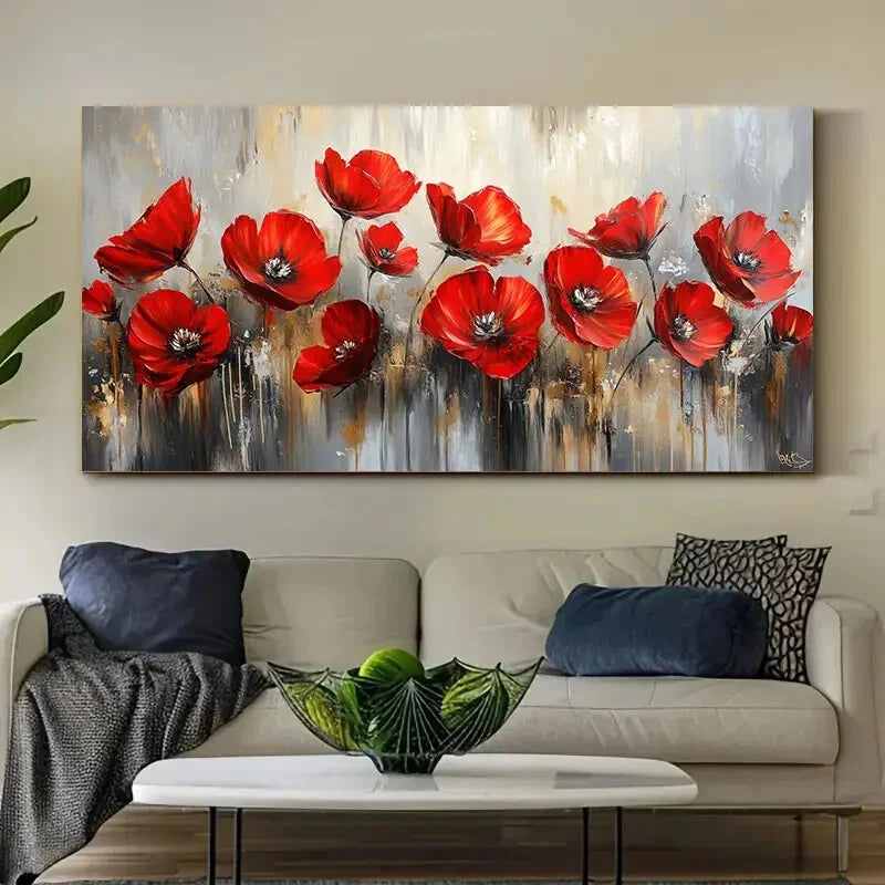 Vibrant Red Poppy wall canvas office home room framed 120x60cm - Bella Home Decor