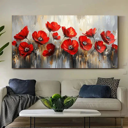 Vibrant Red Poppy wall canvas office home room framed 120x60cm - Bella Home Decor