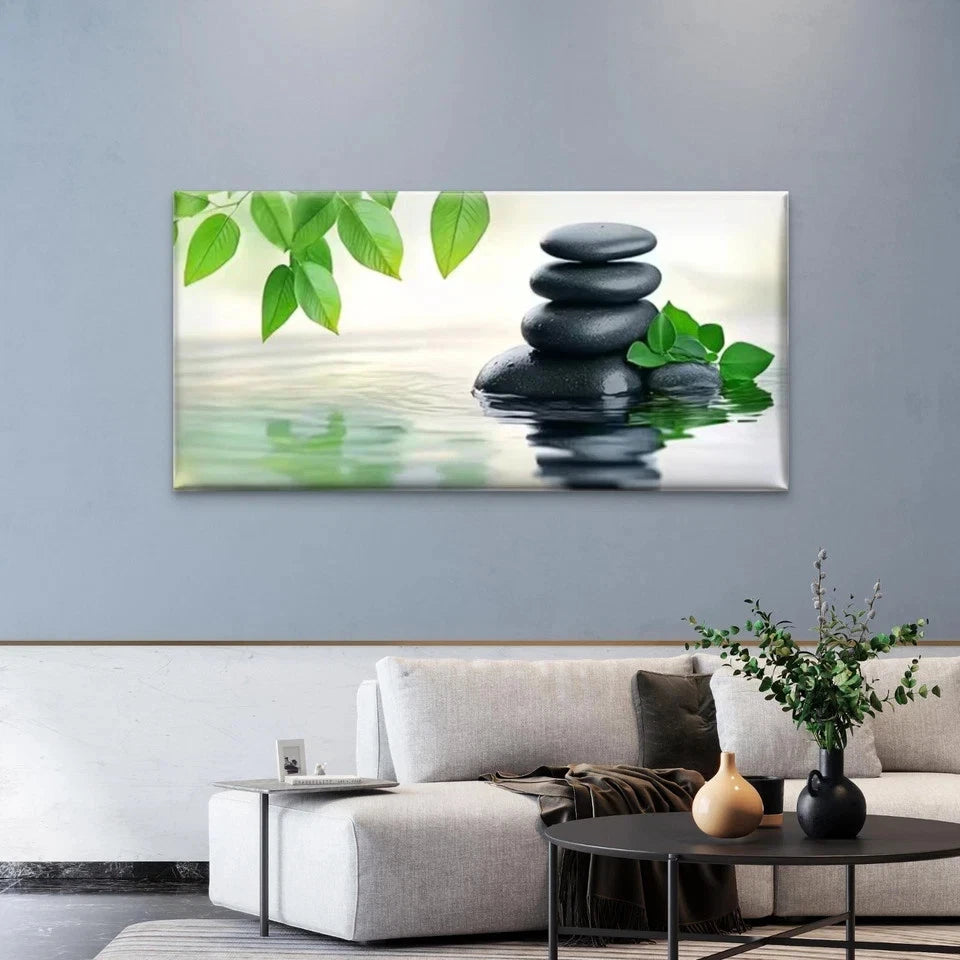 Green & Black Zen Zen Garden Wall Art Canvas Office Home Room Framed 120x60cm