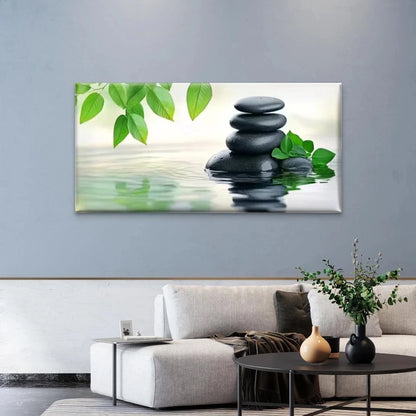 Green & Black Zen Zen Garden Wall Art Canvas Office Home Room Framed 120x60cm