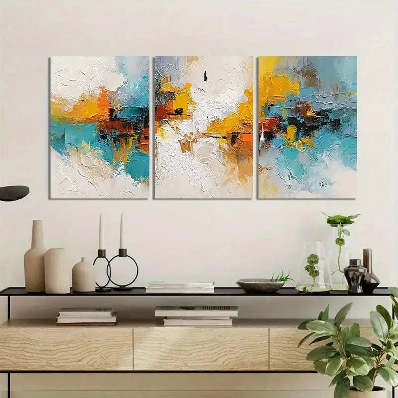 3pcs Abstract Oil Painting Modern Art Metal Print Ready to Hang Art - Bella Home Decor