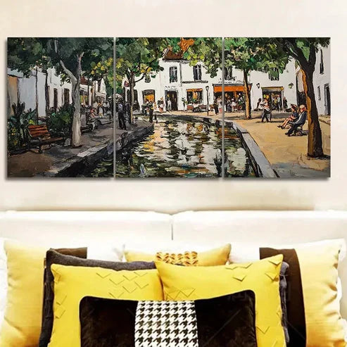 3pcs Ancient city canal Wall Art Canvas Unframed - High Quality Print 100% Australian Made Wall Canvas - Bella Home Decor