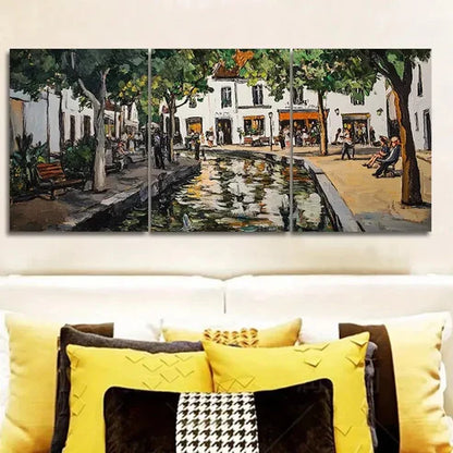 3pcs Ancient city canal Wall Art Canvas Unframed - High Quality Print 100% Australian Made Wall Canvas - Bella Home Decor