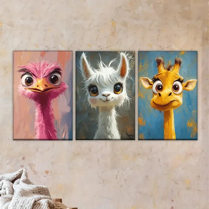 3pcs Three different colored animals Wall Art Set Canvas Framed 60x90cm - High Quality Print 100% Australian Made Wall Canvas Ready to Hang - Bella Home Decor