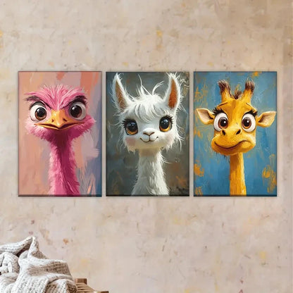 3pcs Three different colored animals Wall Art Set Canvas Framed 60x90cm - High Quality Print 100% Australian Made Wall Canvas Ready to Hang - Bella Home Decor