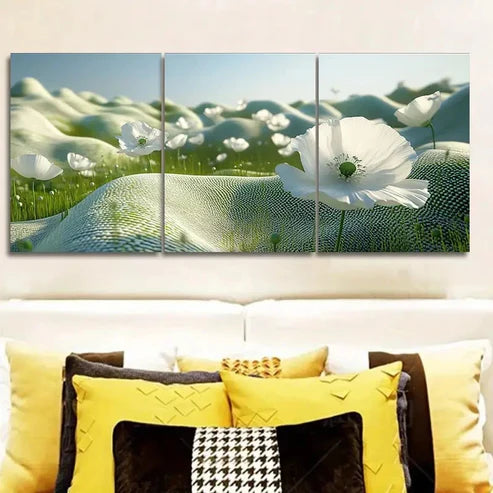 3pcs White Poppy Field Flowers Wall Art Set Canvas Unframed - High Quality Print 100% Australian Made Wall Canvas