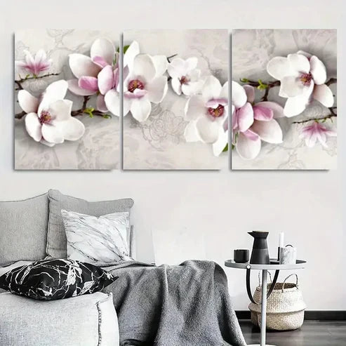 3pcs White Pink Magnolia Blossom Wall Art Canvas Unframed - High Quality Print 100% Australian Made Wall Canvas