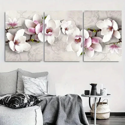 3pcs White Pink Magnolia Blossom Wall Art Canvas Unframed - High Quality Print 100% Australian Made Wall Canvas