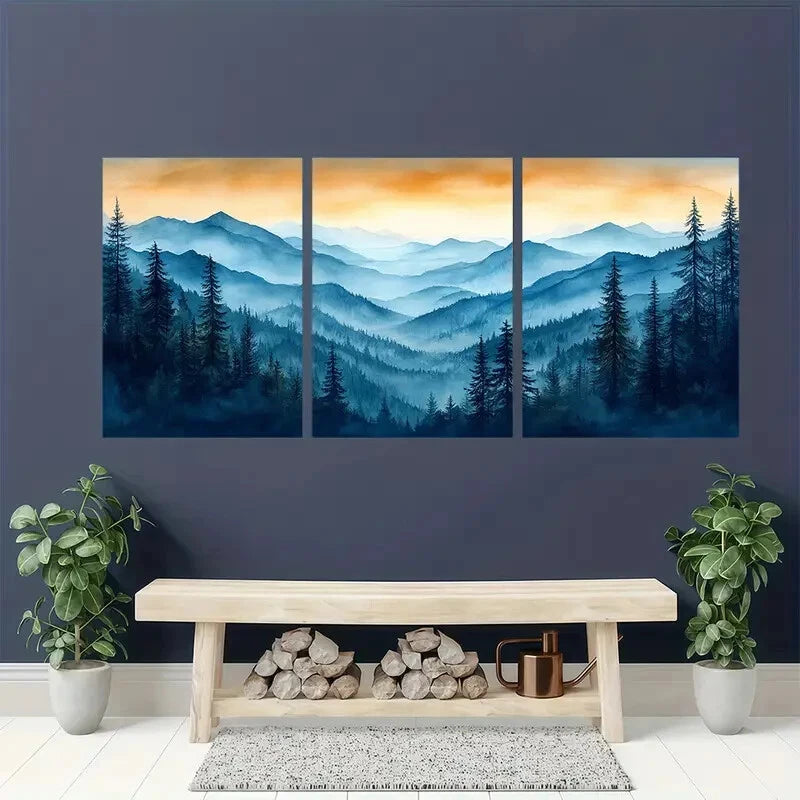 3pcs Appalachian Mountains Sunset Landscape Metal Print Ready to Hang Art - Bella Home Decor