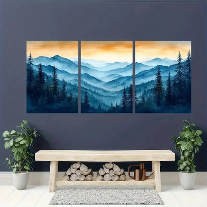 3pcs Appalachian Mountains Sunset Landscape Metal Print Ready to Hang Art - Bella Home Decor